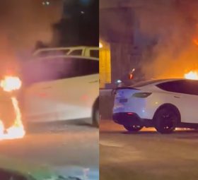 Tesla Model Y dirakam tiba-tiba terbakar di Puchong.